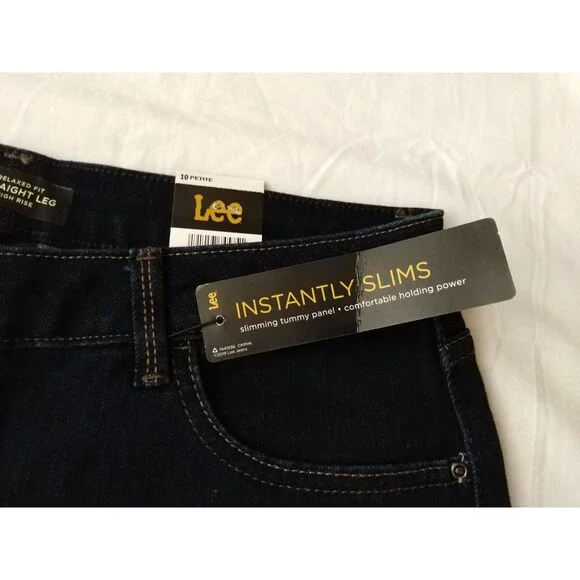 NWT Woman LEE Instantly Slims JEANS Sz 10 PETITE Dark Blue Straight Leg Relaxed - Picture 5 of 15